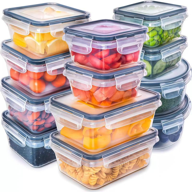 TAUFIK 50-Pack Plastic Food Storage Meal Prep Containers (24 Containers & 24 Lids + 2 Gifts),Leakproof Bpa-Free Airtight Containers for Kitchen Organization, Meal Prep, Reusable Lunch Snack Box Container Meal Prep Containers