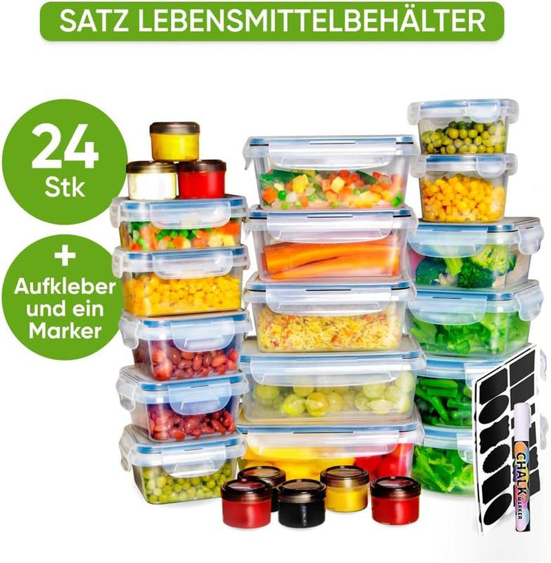 TAUFIK 50-Pack Plastic Food Storage Meal Prep Containers (24 Containers & 24 Lids + 2 Gifts),Leakproof Bpa-Free Airtight Containers for Kitchen Organization, Meal Prep, Reusable Lunch Snack Box Container Meal Prep Containers