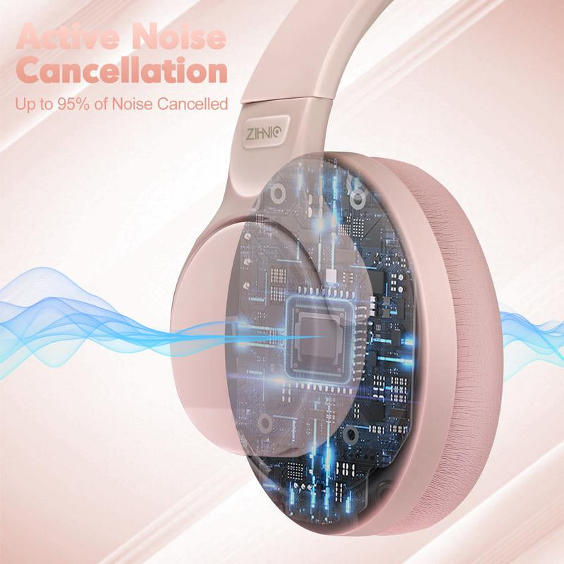 ZIHNIC WH-960 Active Noise Canceling Headphones,Bluetooth 5.4,Wireless Bluetooth Earbuds,Over Ear Foldable Sport Headset,Long Standby Powerful Battery Life Waterproof Long Standby Foldable Sport,On Ear Built-In Microphone Audio Earphones Electronic Foldin
