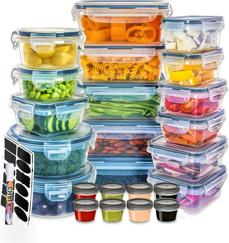 TAUFIK 50-Pack Plastic Food Storage Meal Prep Containers (24 Containers & 24 Lids + 2 Gifts),Leakproof Bpa-Free Airtight Containers for Kitchen Organization, Meal Prep, Reusable Lunch Snack Box Container Meal Prep Containers