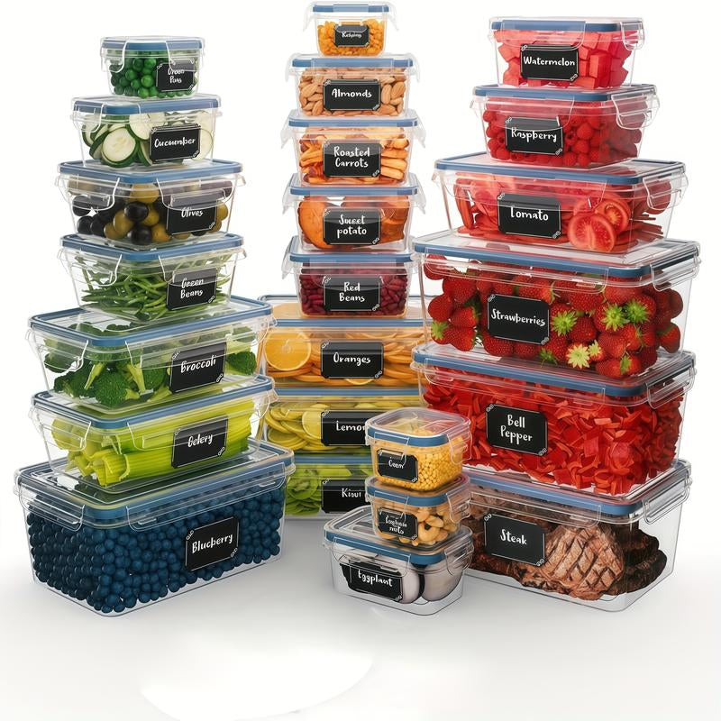 TAUFIK 50-Pack Plastic Food Storage Meal Prep Containers (24 Containers & 24 Lids + 2 Gifts),Leakproof Bpa-Free Airtight Containers for Kitchen Organization, Meal Prep, Reusable Lunch Snack Box Container Meal Prep Containers